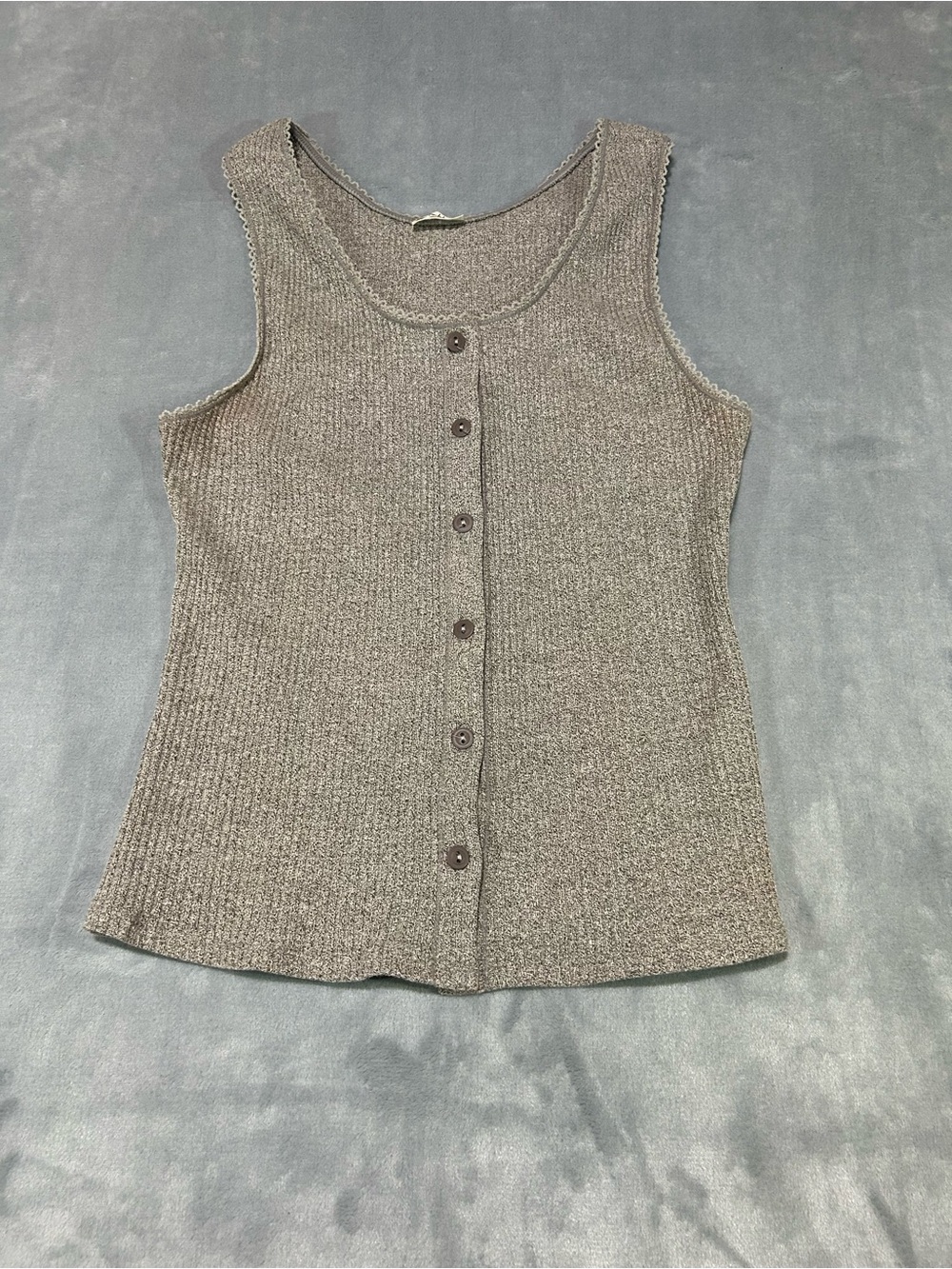 Free People Womens Gray Ribbed Knit Button Front Scoop Neck Sleeveless Tank